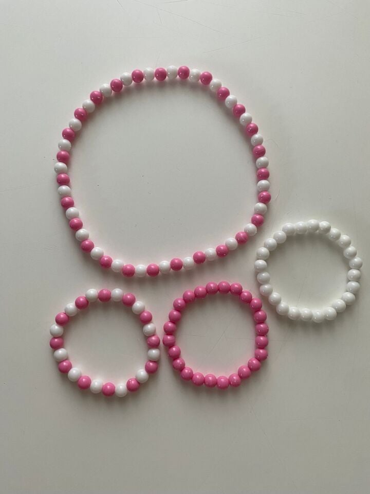 Çocuk Pembe Beyaz Kolye Bileklik Set