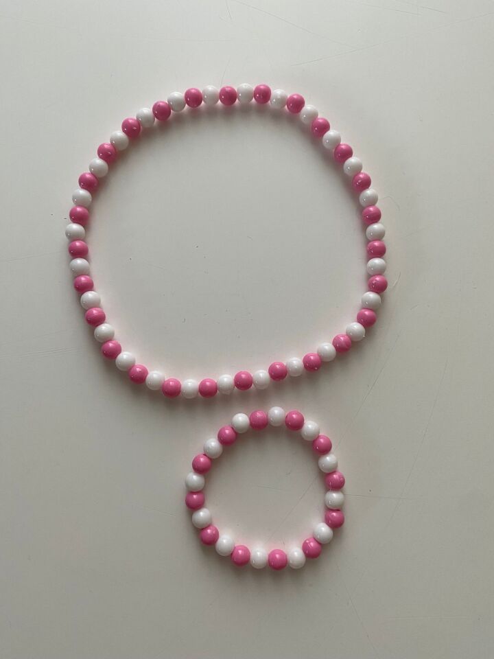Çocuk Pembe Beyaz Kolye Bileklik Set