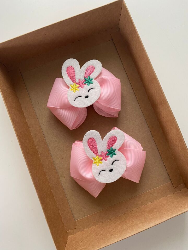 Tavşan Figürlü Pembe 2 li Toka