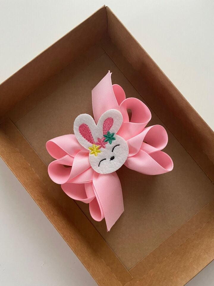 Tavşan Figürlü Pembe Büyük Toka